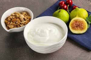 traditionell hemlagad grekisk yoghurt med granola foto