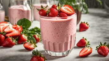 ai genererad mjölk smoothie med jordgubbar i de kök foto