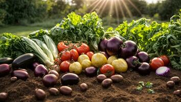 ai genererad olika grönsaker i de trädgård foto