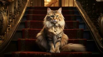 ai genererad Foto av en kungligt utseende katt Sammanträde majestätiskt. generativ ai