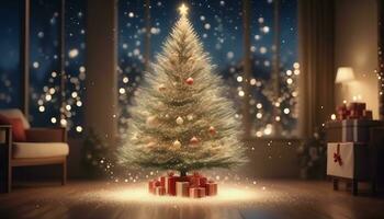 ai genererad ny år posta med annorlunda effekter med jul träd i Centrum foto