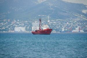 novorossiysk sjöstad, fartyg i de cemess bukt. foto