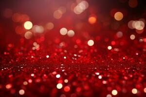 ai genererad festlig röd bokeh bakgrund med glittrande lampor och bokeh, perfekt för jul och ny år eve partier. begrepp av en bländande Semester säsong. foto