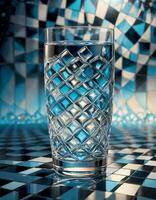 ai genererad halvfull glas på checkerboard bakgrund foto