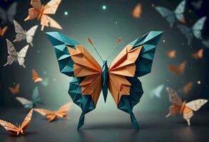 ai genererad färgrik origami fjäril foto