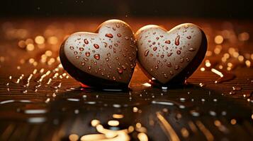 ai genererad två hjärta form choklad, symbol av kärlek, festlig element, Lycklig hjärtans dag, reklam material foto