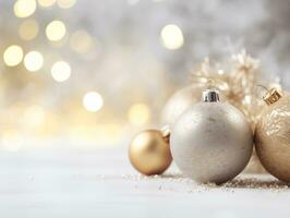gyllene och silver- jul bollar på en ny år bakgrund foto