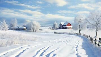 ai genererad scen av landsbygden täckt med snö foto