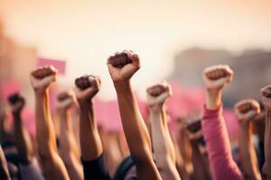 ai genererad nävar upp i solidaritet höjning medvetenhet på värld cancer dag. generativ ai foto