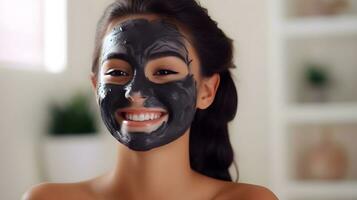 ai genererad flickor med svart hud vård mask. foto