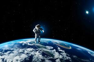 ai genererad astronaut i Plats på bakgrund av planet jorden. foto