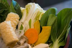 blandad grönsaker uppsättning för shabu shabu eller sukiyaki foto