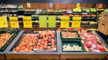 Warszawa, polen. 8 januari 2024. inuti mataffär netto. färsk frukt och grönsaker. foto