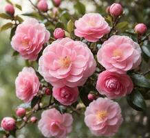 ai genererad körsbär blomma i våren, närbild av rosa blommor foto