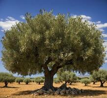 ai genererad oliv träd i de landsbygden av castellon, Spanien. foto