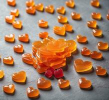 ai genererad färgrik hjärtformade socker godis för valentines dag bakgrund foto