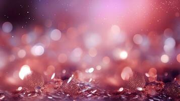 ai genererad rosa glitter bakgrund med bokeh lampor bakgrund. abstrakt skinande rosa glitter textur, defocused ljus tapet. generativ ai foto