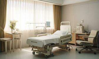 sjukhusrum med sängar och bekväm medicinsk utrustad i ett modernt sjukhus foto