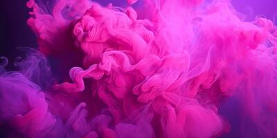 ai genererad lila-rosa fluffig pastell bläck rök på en lila bakgrund. genererad förbi artificiell intelligens. foto