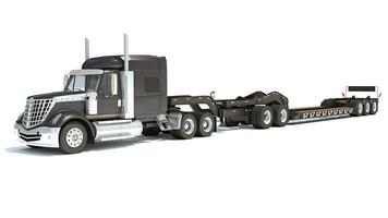 semi lastbil med lowboy plattform trailer 3d tolkning på vit bakgrund foto