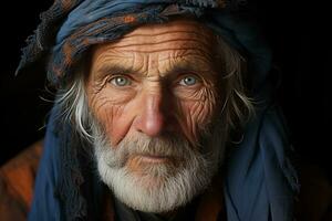 ai genererad porträtt av en senior man i traditionell klädsel foto