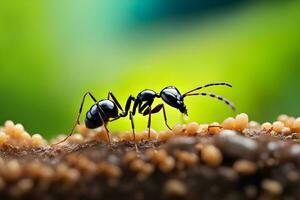 ai genererad skaffa sig upp stänga till en spår av myror som de bära mat eller navigera genom deras miljö, avslöjande deras arbetsam natur, bakgrund bild, generativ ai foto