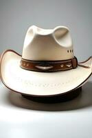 ai genererad porträtt av en cowboy hatt mot vit bakgrund, en bredbredd hatt med en hög krona, generativ ai foto