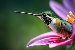 ai genererad fånga de snabb rörelse av en kolibri som den svävar nära en blomma, matning på necta, bakgrund bild, generativ ai foto