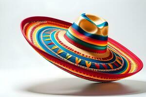 ai genererad porträtt av en sombrero mot vit bakgrund, en bredbredd hatt av mexikansk ursprung, generativ ai foto
