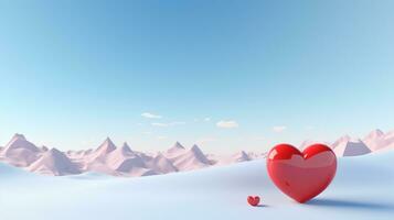 ai genererad röd hjärta med molnig blå himmel bakgrund. hjärtans dag försäljning baner, Lycklig valentines scen för Produkter monter foto