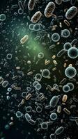 ai genererad stänga upp av mikroskopisk bakterie illustration. vetenskaplig, mage bakterie, bakterie i matsmältnings systemet foto