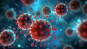 ai genererad virus celler bakgrund. viral sjukdom epidemi, mikroskopisk respiratorisk influensa virus celler. coronavirus influensa infektion foto