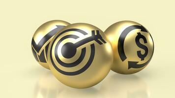 de mål ikon på guld boll för företag begrepp 3d tolkning. foto