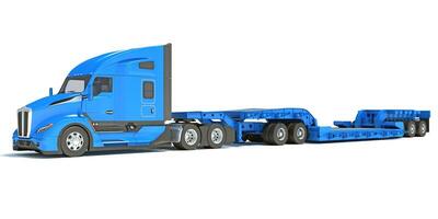 vit lastbil med lowboy trailer 3d tolkning foto