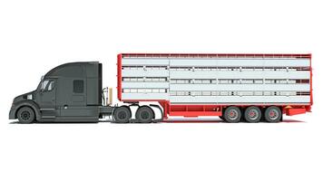 lastbil med nötkreatur djur- transportör trailer 3d tolkning på vit bakgrund foto