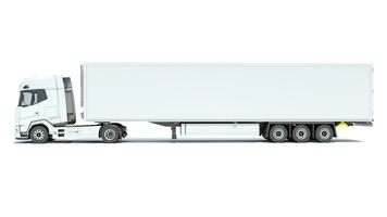 lastbil med reefer kylskåp trailer 3d tolkning på vit bakgrund foto