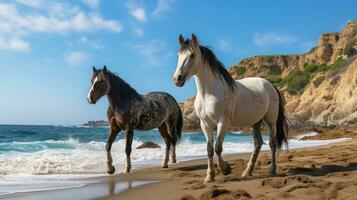 ai genererad hästar på de strand i algarve område, portugal. foto