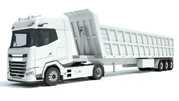 semi lastbil med tippvagn trailer 3d tolkning på vit bakgrund foto