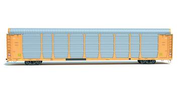 bil bärare järnväg tåg bil 3d tolkning på vit bakgrund foto
