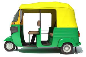 bil riksha bajaj tuktuk 3d tolkning på vit bakgrund foto