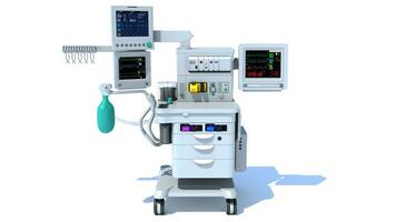 anestesi respiratorisk arbetsstation vagn medicinsk Utrustning 3d tolkning på vit bakgrund foto