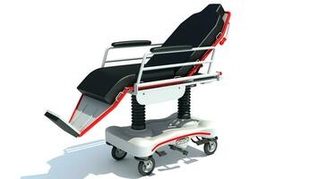 medicinsk bår stol medicinsk Utrustning 3d tolkning på vit bakgrund foto