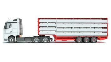 lastbil med djur- transportör trailer 3d tolkning på vit bakgrund foto