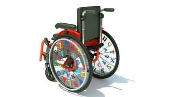 barn rullstol medicinsk Utrustning 3d tolkning på vit bakgrund foto