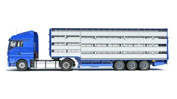 lastbil med djur- transportör trailer 3d tolkning på vit bakgrund foto