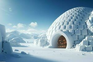 ai genererad isig reträtt ett igloo bakgrund fångar de väsen av arktisk lugn och överlevnad foto