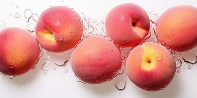 ai genererad färsk persikor i vatten. mogen frukt foto