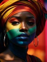 ai genererad skön afrikansk kvinna i en turban foto