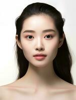 ai genererad porträtt av skön japansk kvinna på isolerat vit bakgrund foto