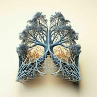 ai genererad mänsklig lunga illustration med träd gren och rot begrepp. generativ ai foto